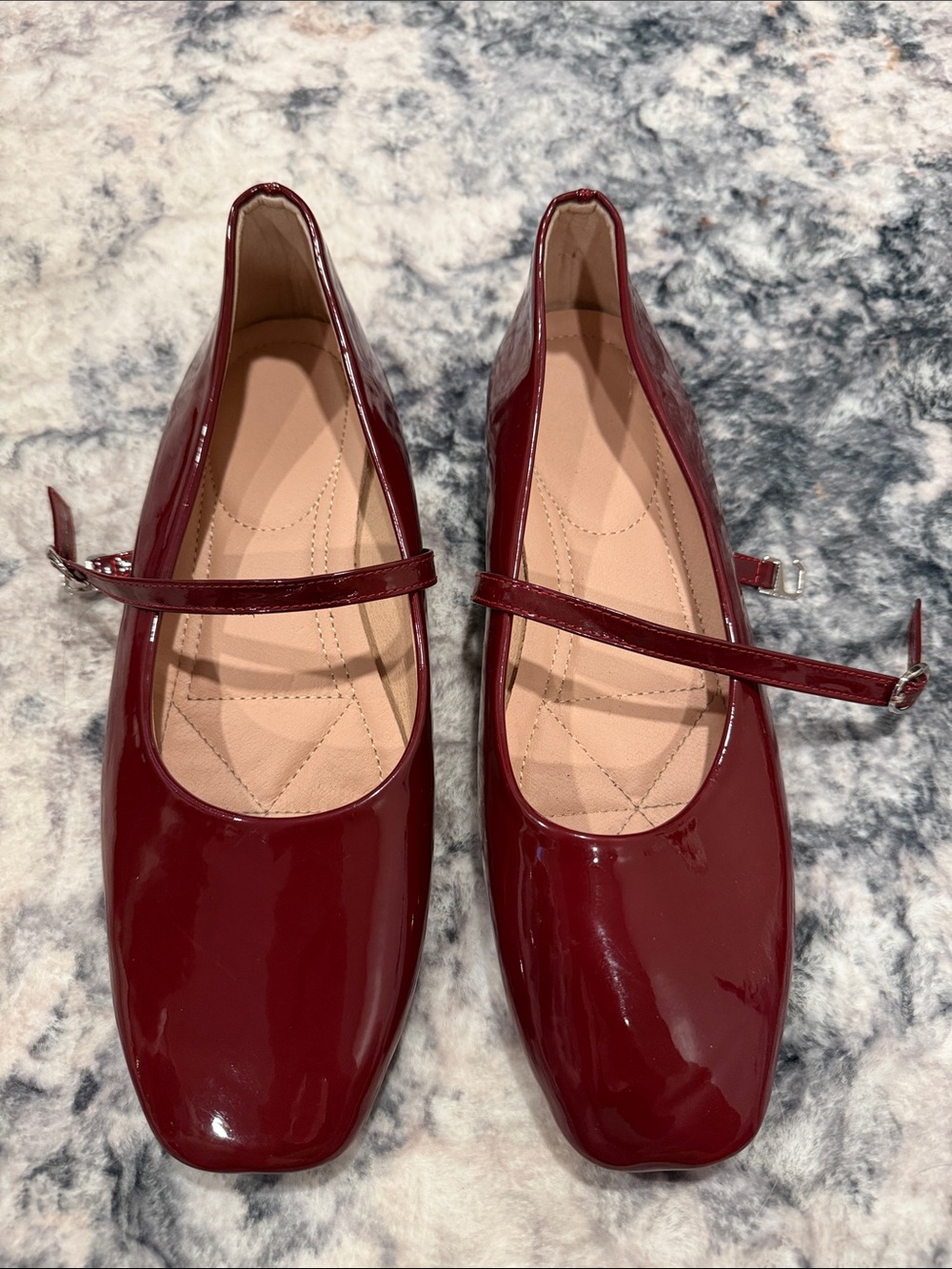 Patent Mary Jane Flats in Deep Wine